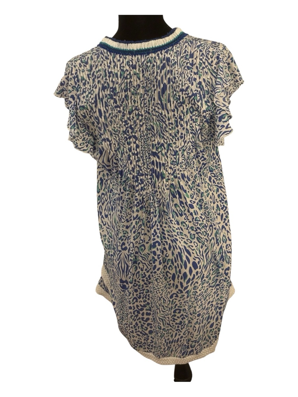 Poupette St. Barth Blue Printed Mini Dress with V-Neck Trim - Picture 4 of 4